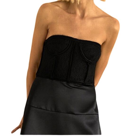 NWT ZARA STUDIO Satin Lace Bustier Corset Dress in Black SZ M - Picture 3 of 12